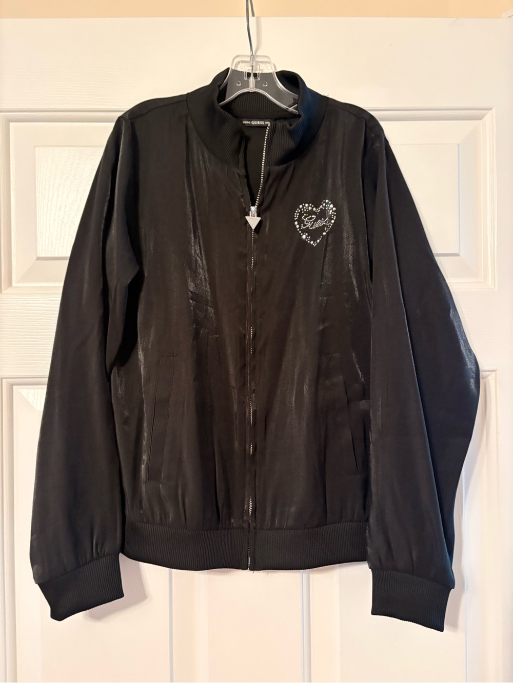 GUESS Black girls Zip Jacket with Rhinestone Heart